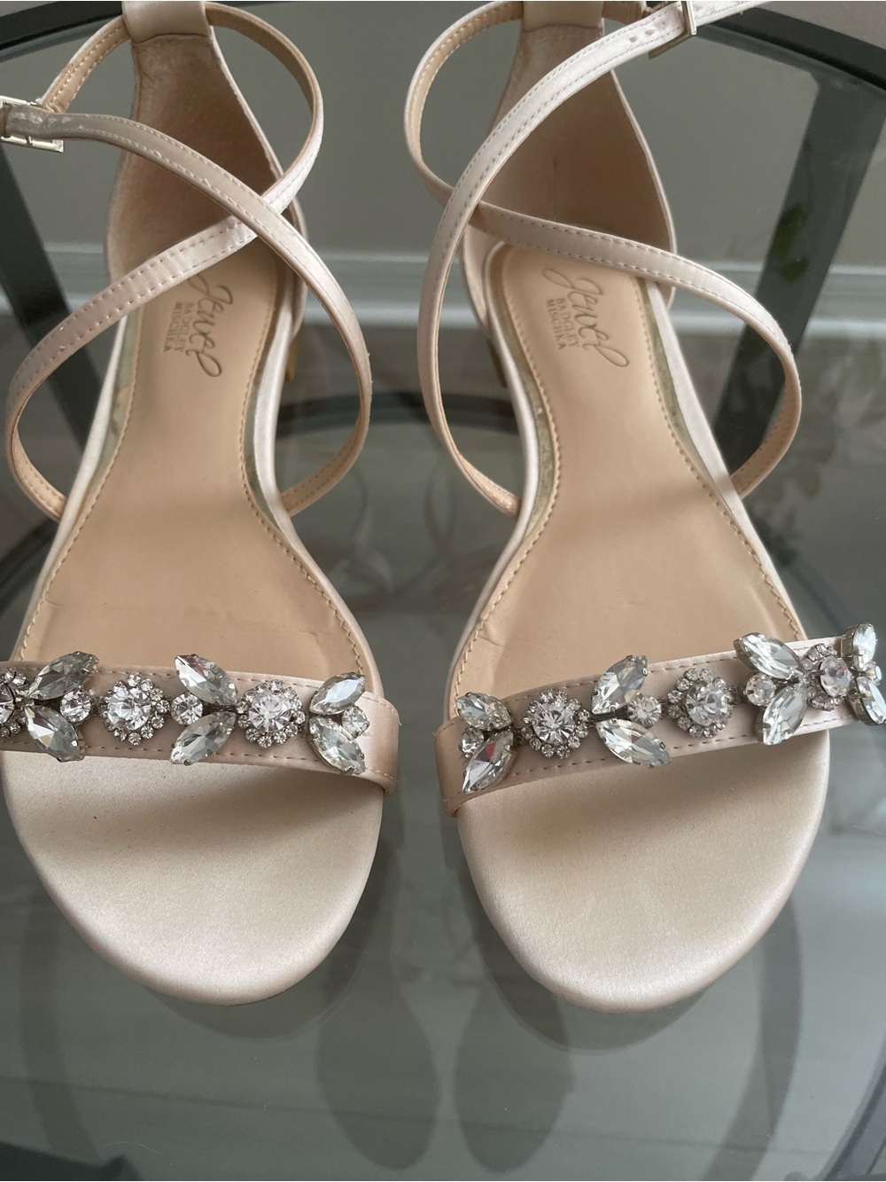 Badgley Mischka Blush Crystal-Embellished Strappy Sandals - Picture 2 of 6